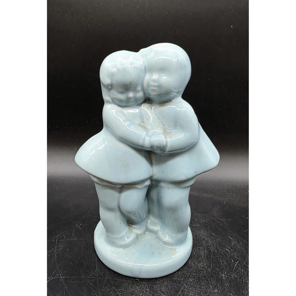 VTG Shawnee Pottery Baby Blue Boy Girl Lovers Planter Stem Vase Clay Figurine 8"